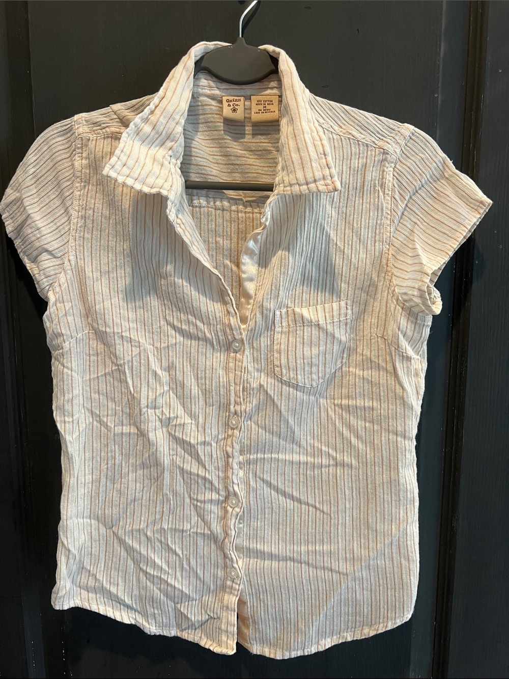 CO Striped Short-Sleeve Button-Down Shirt - Cream and Tan